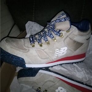 New Balance Beige and Blue Sneakers
